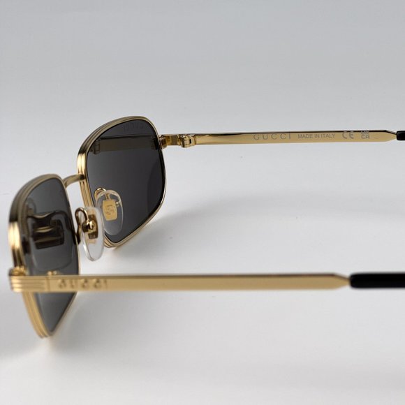 Gucci GG1457S 001 Sunglasses Gold Grey Rectangle Metal Unisex GG 1457S